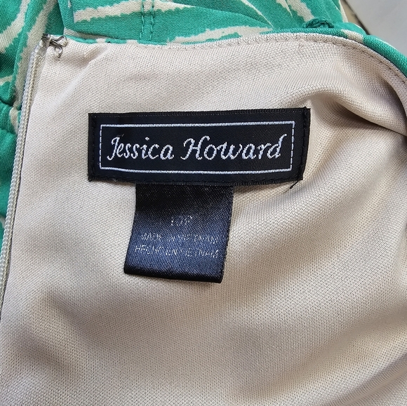 Green Geometric Patterned Dress Jessica Howard 10p - Picture 4 of 4